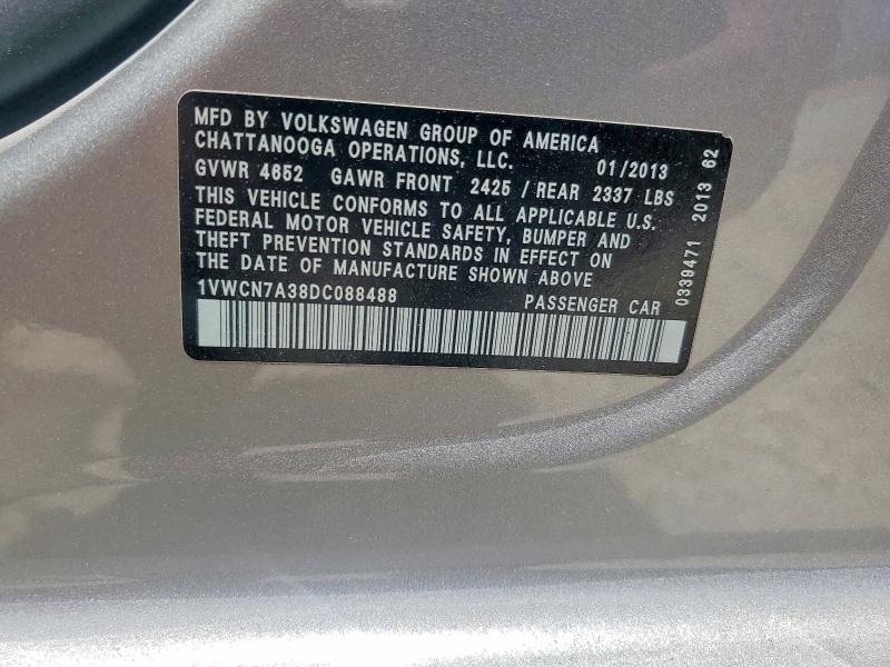 Продажа на аукционе авто 2013 Volkswagen Passat, vin: 1VWCN7A38DC088488, номер лота: 55368656