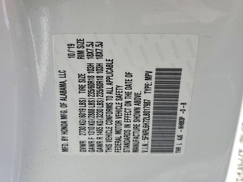 Продаж на аукціоні авто 2020 Honda Odyssey, vin: 5FNRL6H72LB017987, номер лоту: 53567896