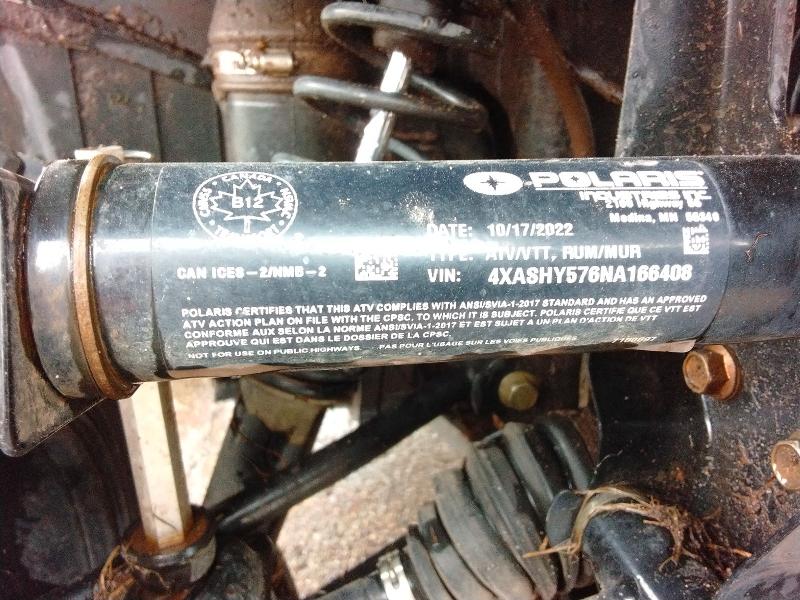2022 Polaris Sportsman მანქანა იყიდება აუქციონზე, vin: 4XASHY576NA166408, აუქციონის ნომერი: 53303306