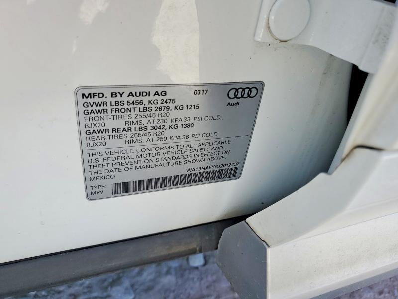 2018 Audi Q5 მანქანა იყიდება აუქციონზე, vin: WA1BNAFY6J2012232, აუქციონის ნომერი: 53269126
