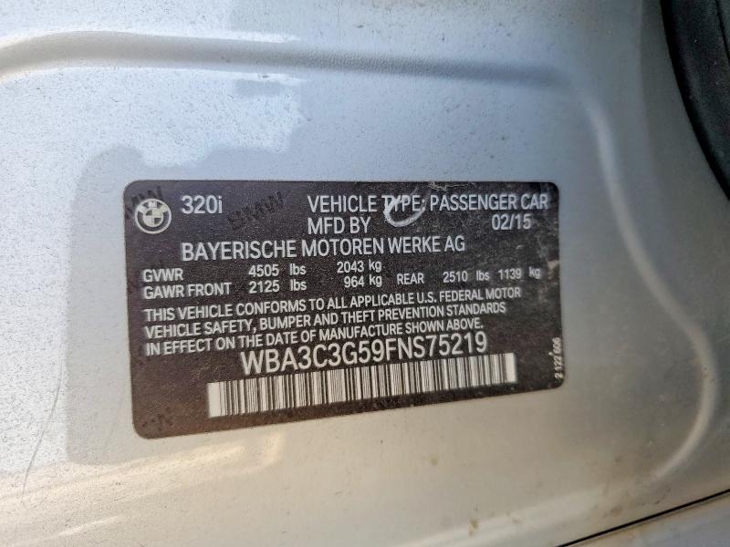 2015 Bmw 320 მანქანა იყიდება აუქციონზე, vin: WBA3C3G59FNS75219, აუქციონის ნომერი: 55191456
