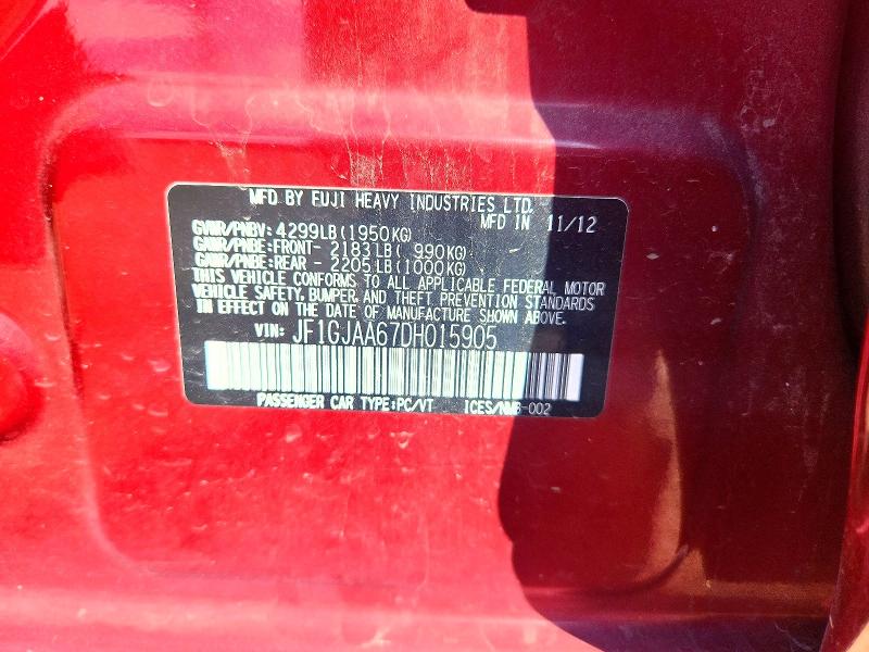 Aukcja sprzedaży 2013 Subaru Impreza, vin: JF1GJAA67DH015905, numer aukcji: 52361356