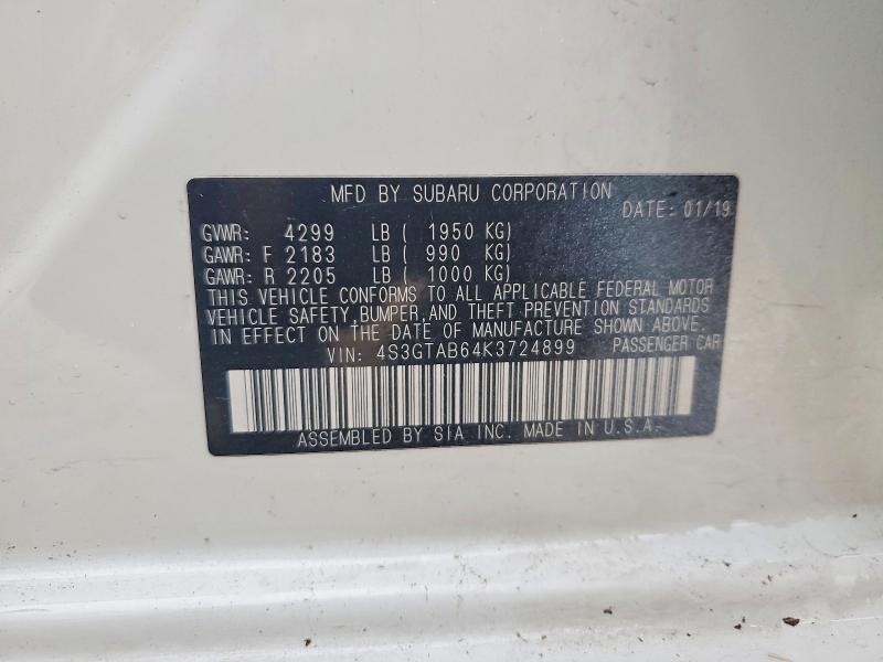 52208036 :رقم المزاد ، 4S3GTAB64K3724899 vin ، 2019 Subaru Impreza مزاد بيع