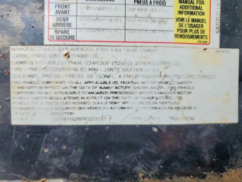 Aukcja sprzedaży 2023 East Texas Bumper Pull Dump, vin: 58SBD1628PE033191, numer aukcji: 55522036