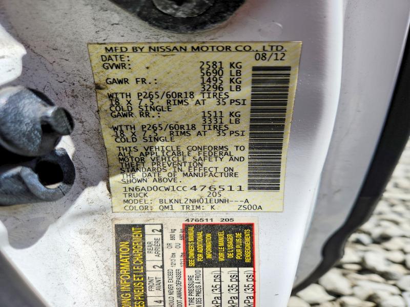 2012 Nissan Frontier მანქანა იყიდება აუქციონზე, vin: 1N6AD0CW1CC476511, აუქციონის ნომერი: 53338286
