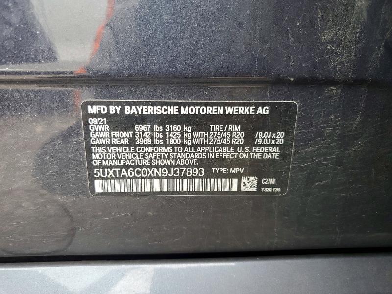 Aukcja sprzedaży 2022 Bmw X5, vin: 5UXTA6C0XN9J37893, numer aukcji: 53264176