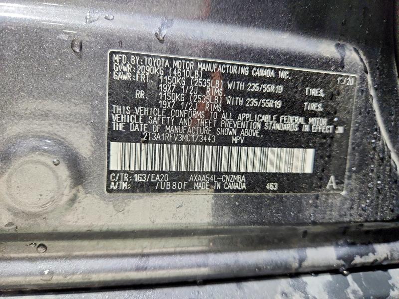 54134716 :رقم المزاد ، 2T3A1RFV3MC173443 vin ، 2021 Toyota Rav4 مزاد بيع
