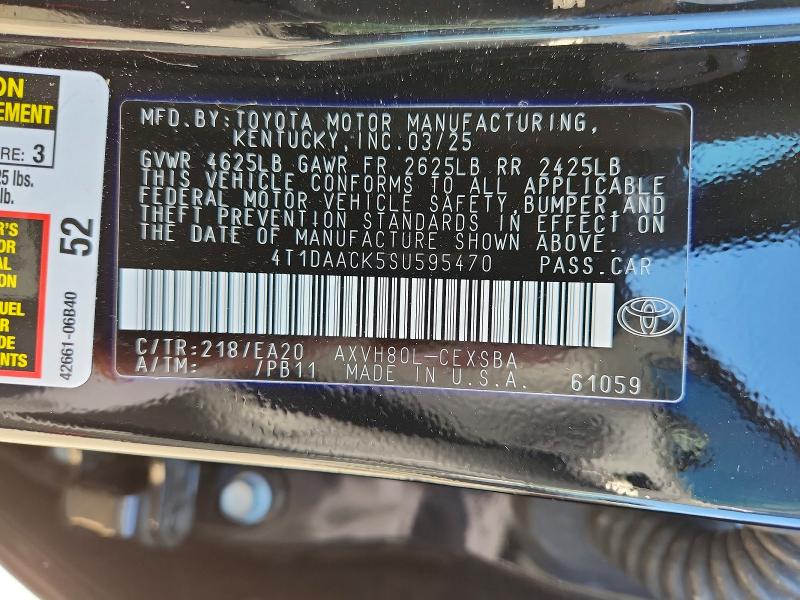 51547166 :رقم المزاد ، 4T1DAACK5SU595470 vin ، 2025 Toyota Camry مزاد بيع