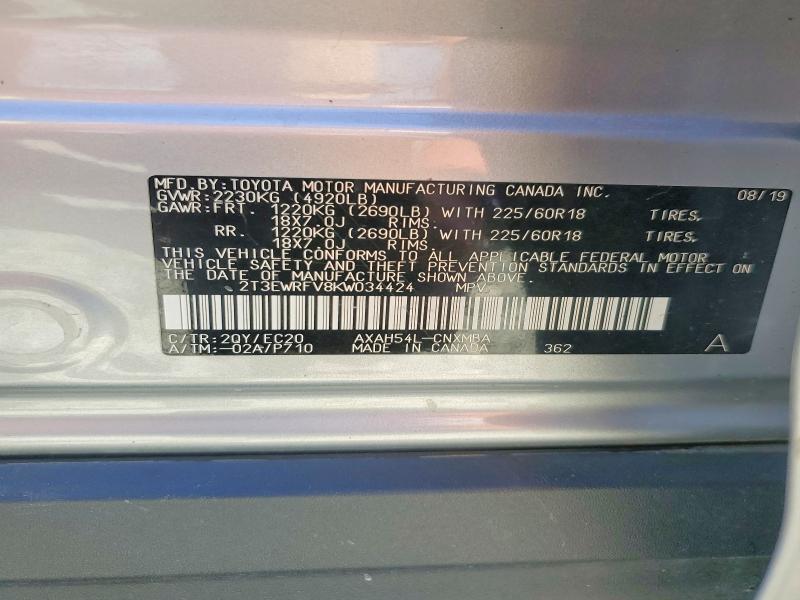 Продаж на аукціоні авто 2019 Toyota Rav4, vin: 2T3EWRFV8KW034424, номер лоту: 53522526