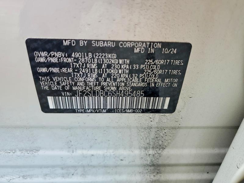 53612966 :رقم المزاد ، JF2SLDBC6SH495485 vin ، 2025 Subaru Forester مزاد بيع