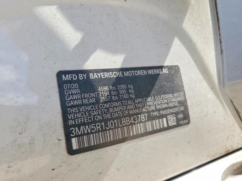 2020 Bmw 330i მანქანა იყიდება აუქციონზე, vin: 3MW5R1J01L8B43787, აუქციონის ნომერი: 53469706