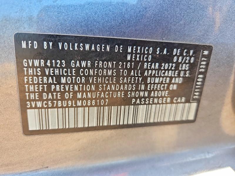 2020 Volkswagen Jetta მანქანა იყიდება აუქციონზე, vin: 3VWC57BU9LM086107, აუქციონის ნომერი: 53622616