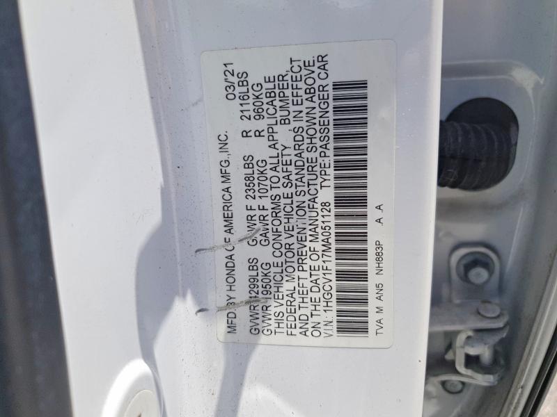 Продажа на аукционе авто 2021 Honda Accord, vin: 1HGCV1F17MA051128, номер лота: 52511516