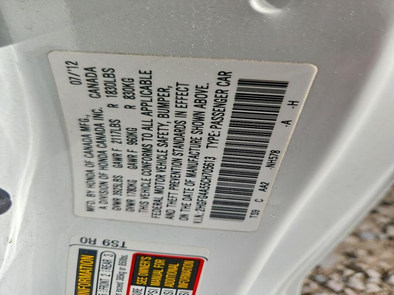 Aukcja sprzedaży 2012 Honda Civic, vin: 2HGFG4A55CH705613, numer aukcji: 51996856