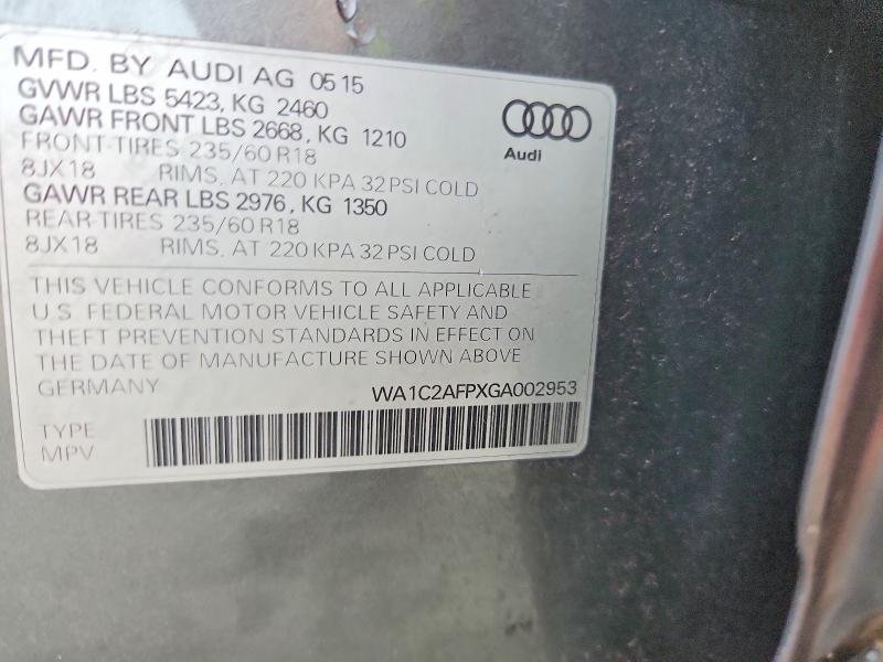 Продажа на аукционе авто 2016 Audi Q5, vin: WA1C2AFPXGA002953, номер лота: 55079006