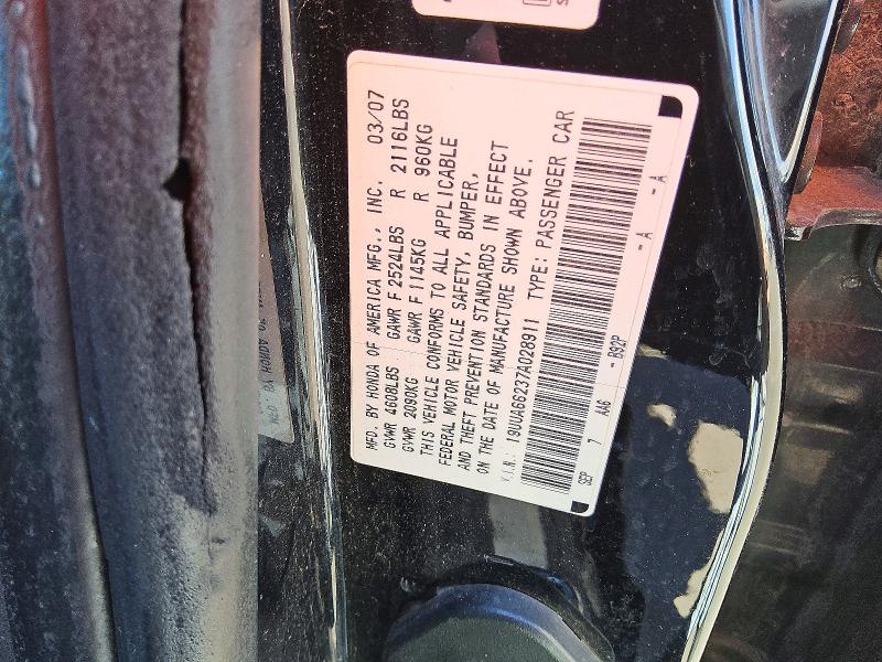 Aukcja sprzedaży 2007 Acura Tl, vin: 19UUA66237A028911, numer aukcji: 52849866