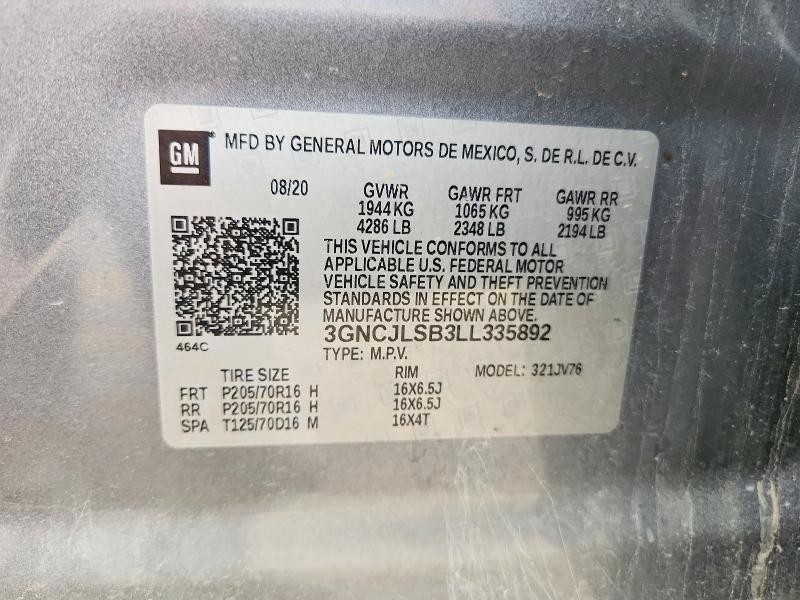 Продаж на аукціоні авто 2020 Chevrolet Trax, vin: 3GNCJLSB3LL335892, номер лоту: 52843536