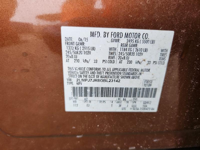 Auction sale of the 2016 Lincoln Mkx, vin: 2LMPJ7JR8GBL23142, lot number: 51994556