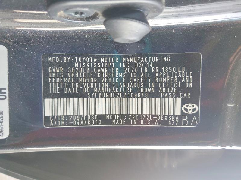 53218976 :رقم المزاد ، 5YFBURHE2EP109848 vin ، 2014 Toyota Corolla مزاد بيع