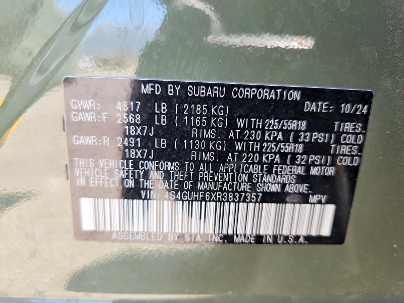 Aukcja sprzedaży 2024 Subaru Crosstrek, vin: 4S4GUHF6XR3837357, numer aukcji: 54109816