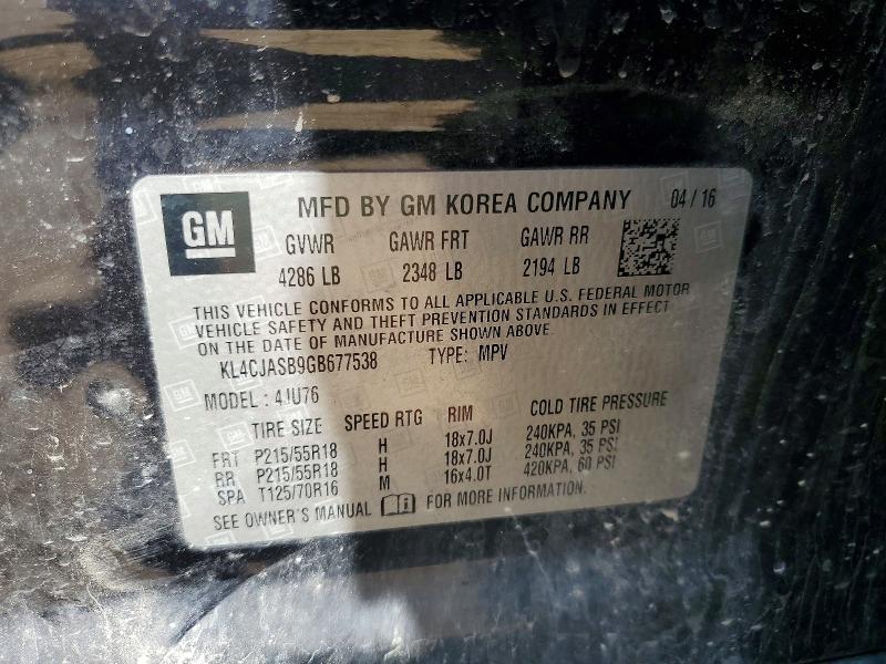 55506316 :رقم المزاد ، KL4CJASB9GB677538 vin ، 2016 Buick Encore مزاد بيع