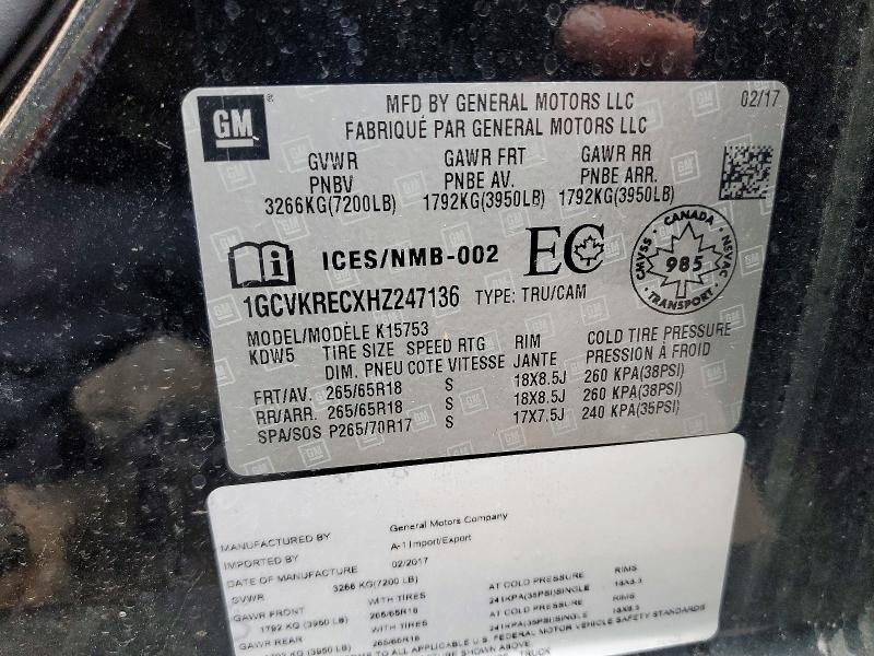 Aukcja sprzedaży 2017 Chevrolet Silverado, vin: 1GCVKRECXHZ247136, numer aukcji: 52551816