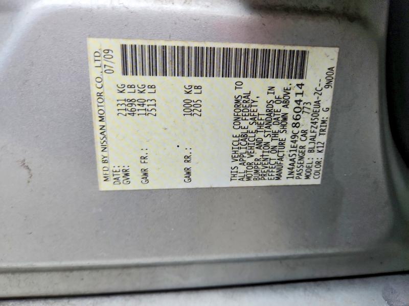 2009 Nissan Maxima მანქანა იყიდება აუქციონზე, vin: 1N4AA51E49C860414, აუქციონის ნომერი: 54240986