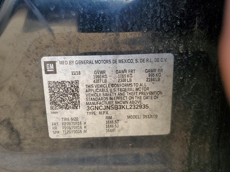Auction sale of the 2019 Chevrolet Trax, vin: 3GNCJNSB3KL232935, lot number: 52671466