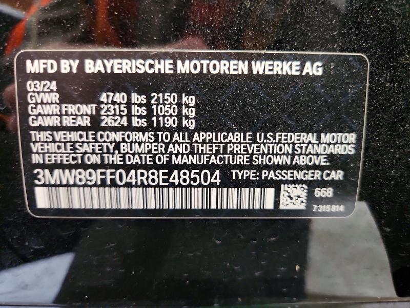 Aukcja sprzedaży 2024 Bmw 330xi, vin: 3MW89FF04R8E48504, numer aukcji: 53011266