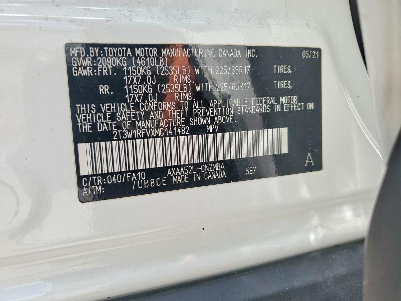 54020526 :رقم المزاد ، 2T3W1RFVXMC141482 vin ، 2021 Toyota Rav4 مزاد بيع
