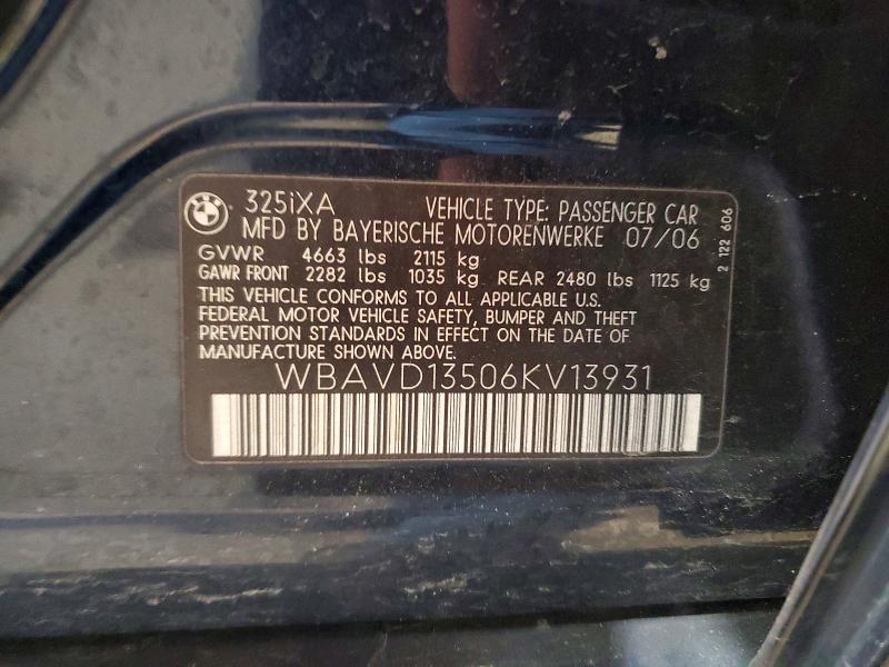 Aukcja sprzedaży 2006 Bmw 325, vin: WBAVD13506KV13931, numer aukcji: 53988106