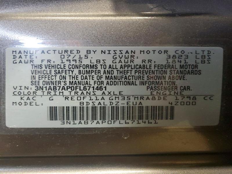 Auction sale of the 2015 Nissan Sentra, vin: 3N1AB7AP0FL671461, lot number: 53753266