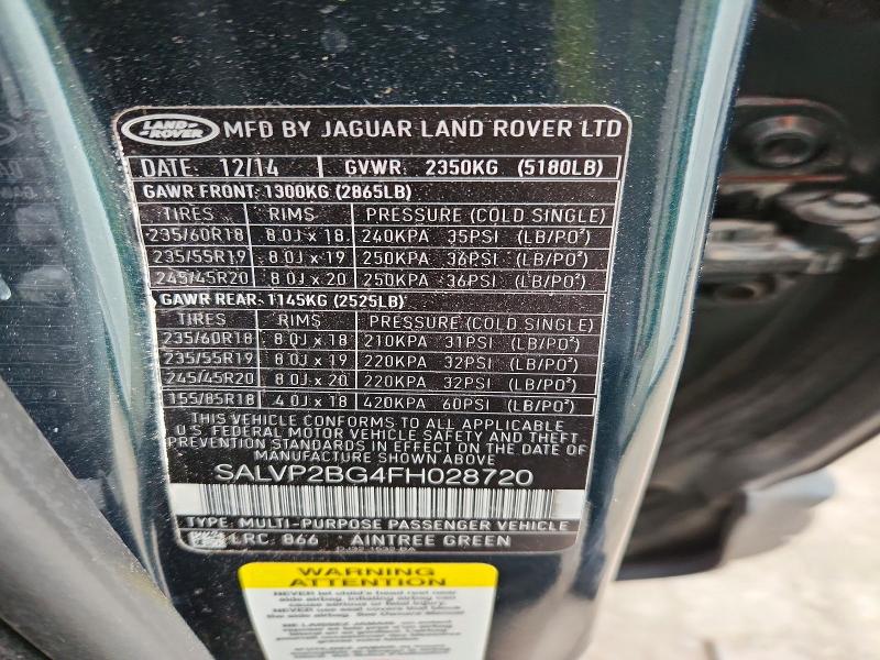 52141056 :رقم المزاد ، SALVP2BG4FH028720 vin ، 2015 Land Rover Range Rover Evoque مزاد بيع