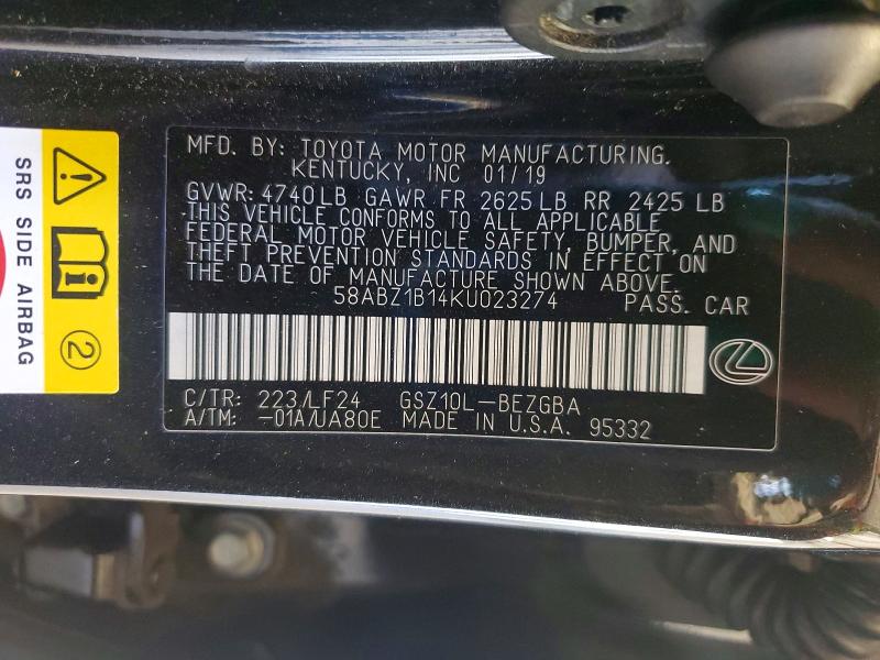 Aukcja sprzedaży 2019 Lexus Es, vin: 58ABZ1B14KU023274, numer aukcji: 53916196