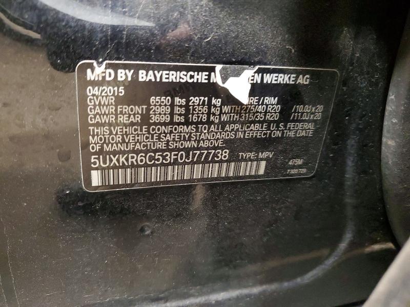 53165976 :رقم المزاد ، 5UXKR6C53F0J77738 vin ، 2015 Bmw X5 مزاد بيع