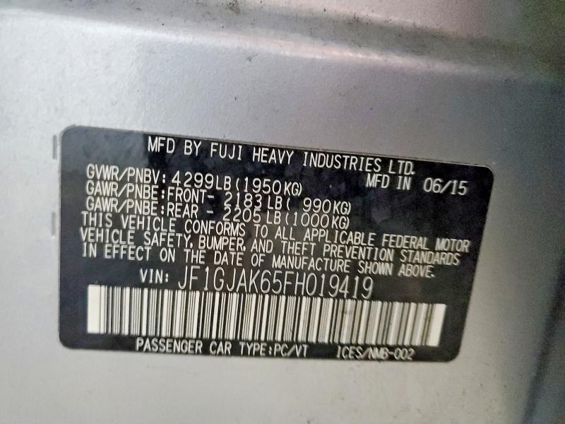 Продаж на аукціоні авто 2015 Subaru Impreza, vin: JF1GJAK65FH019419, номер лоту: 53912476