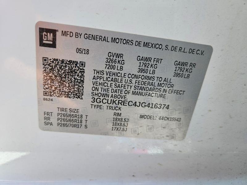 53228586 :رقم المزاد ، 3GCUKREC4JG416374 vin ، 2018 Chevrolet Silverado مزاد بيع
