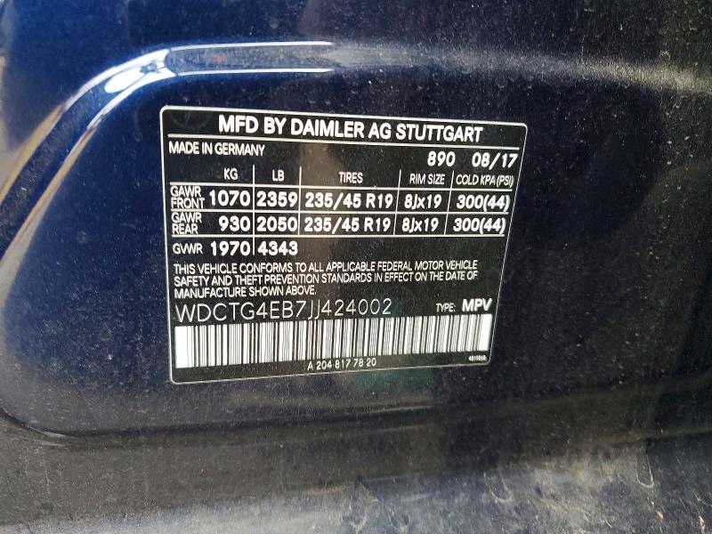 Aukcja sprzedaży 2018 Mercedes-benz Gla, vin: WDCTG4EB7JJ424002, numer aukcji: 52052486
