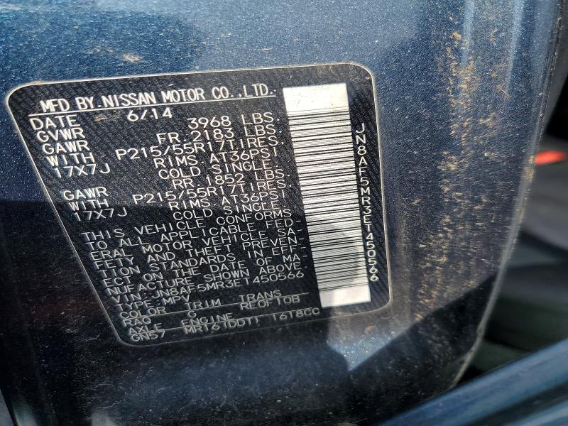 53176136 :رقم المزاد ، JN8AF5MR3ET450566 vin ، 2014 Nissan Juke مزاد بيع