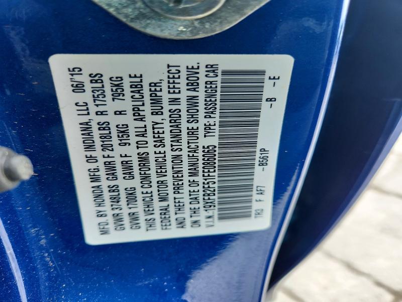 Aukcja sprzedaży 2015 Honda Civic, vin: 19XFB2F51FE086065, numer aukcji: 55360186