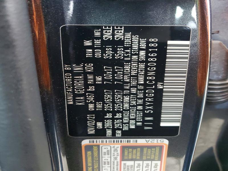 Продаж на аукціоні авто 2022 Kia Sorento, vin: 5XYRGDLC8NG086188, номер лоту: 53410636