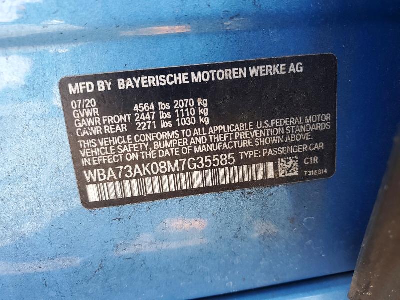 53094486 :رقم المزاد ، WBA73AK08M7G35585 vin ، 2021 Bmw 228xi مزاد بيع
