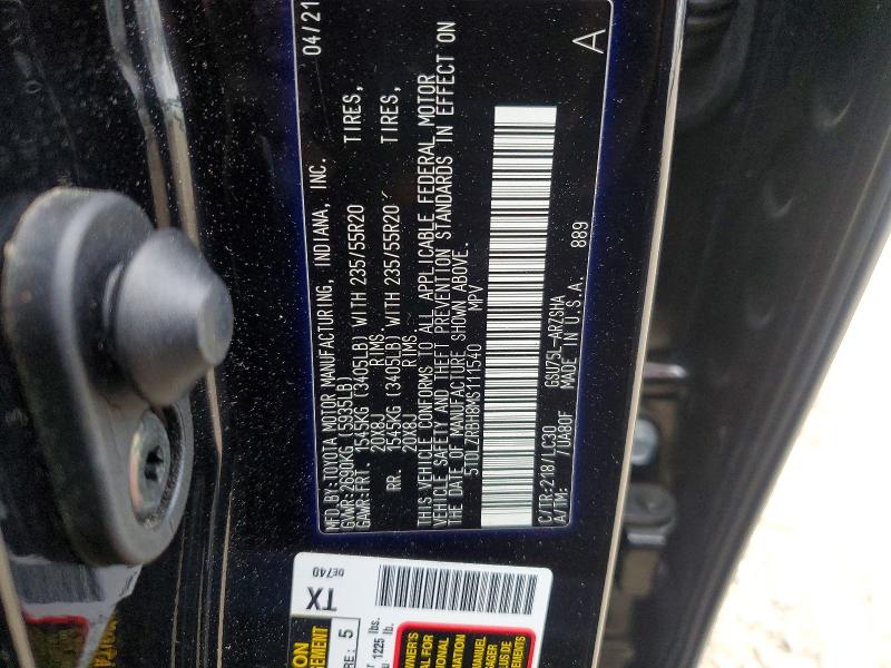Aukcja sprzedaży 2021 Toyota Highlander, vin: 5TDLZRBH8MS111540, numer aukcji: 54348066