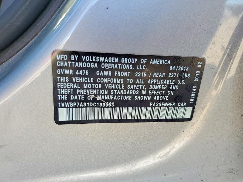 Продажа на аукционе авто 2013 Volkswagen Passat, vin: 1VWBP7A31DC133003, номер лота: 55284586