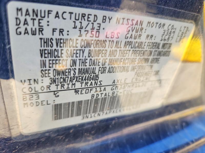 Продажа на аукционе авто 2014 Nissan Versa, vin: 3N1CN7APXEK446405, номер лота: 52818096