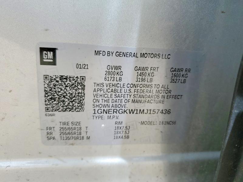 Продаж на аукціоні авто 2021 Chevrolet Traverse, vin: 1GNERGKW1MJ157436, номер лоту: 54842666