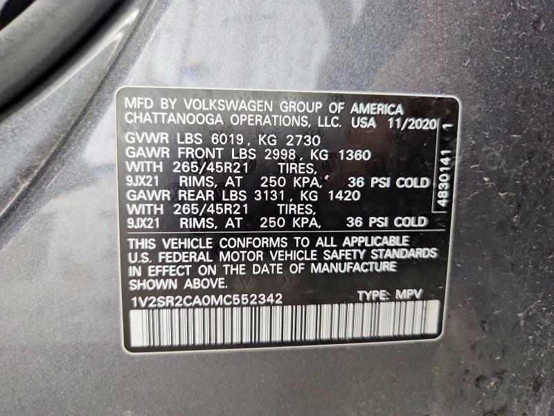 Продажа на аукционе авто 2021 Volkswagen Atlas, vin: 1V2SR2CA0MC552342, номер лота: 55163956