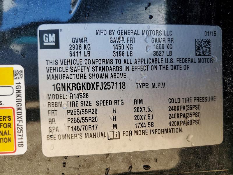 53603796 :رقم المزاد ، 1GNKRGKDXFJ257118 vin ، 2015 Chevrolet Traverse مزاد بيع