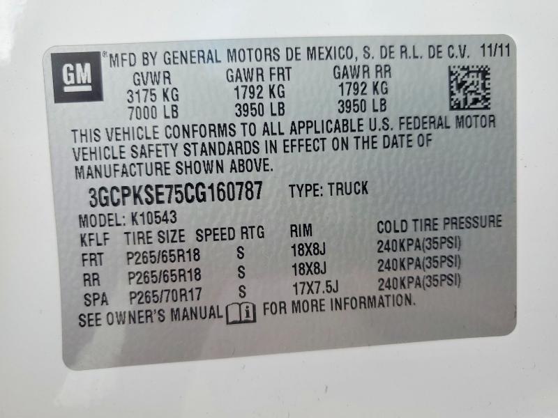2012 Chevrolet Silverado მანქანა იყიდება აუქციონზე, vin: 3GCPKSE75CG160787, აუქციონის ნომერი: 55537616