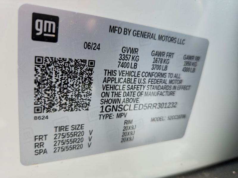 54280386 :رقم المزاد ، 1GNSCLED5RR301232 vin ، 2024 Chevrolet Tahoe مزاد بيع